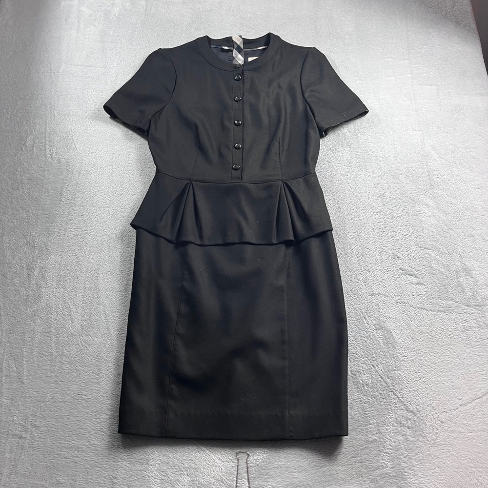 Burberry London Black Peplum Short Sleeve Button Front Dress Size 4 Italy - Picture 4 of 9
